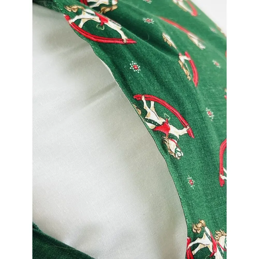 Vintge Christmas Quilted Decor Pillow Red Green Yellow 14x14 Rocking Horse Star